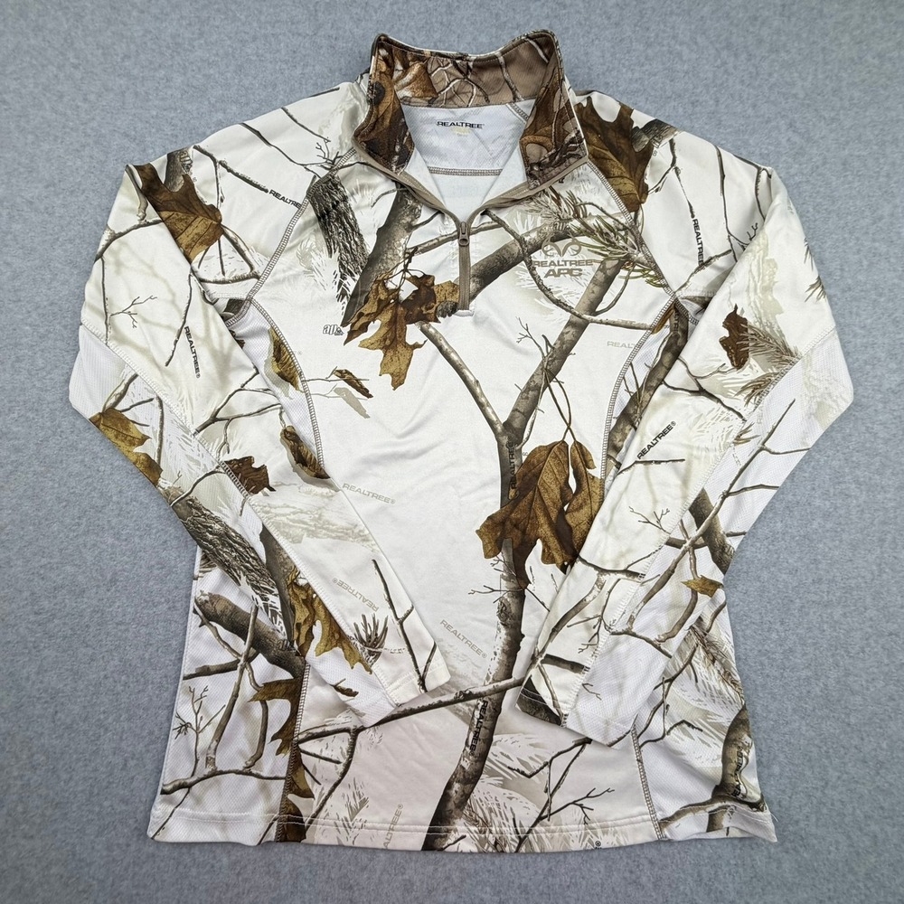 Realtree APC Camo Quarter Zip Pullover Womens Performance Shirt White Brown
